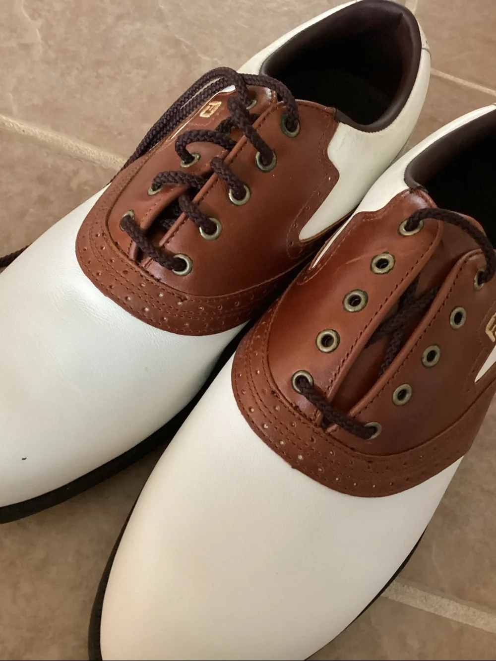 Foot Joy Soft Joys Terrain men’s Oxford golf shoes brown and white. Size 9